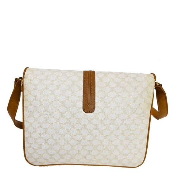 CELINE Macadam Pattern Crossbody Shoulder Bag PVC Leather White Brown - Picture 11 of 16